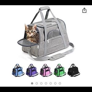 Grey cat carrier.